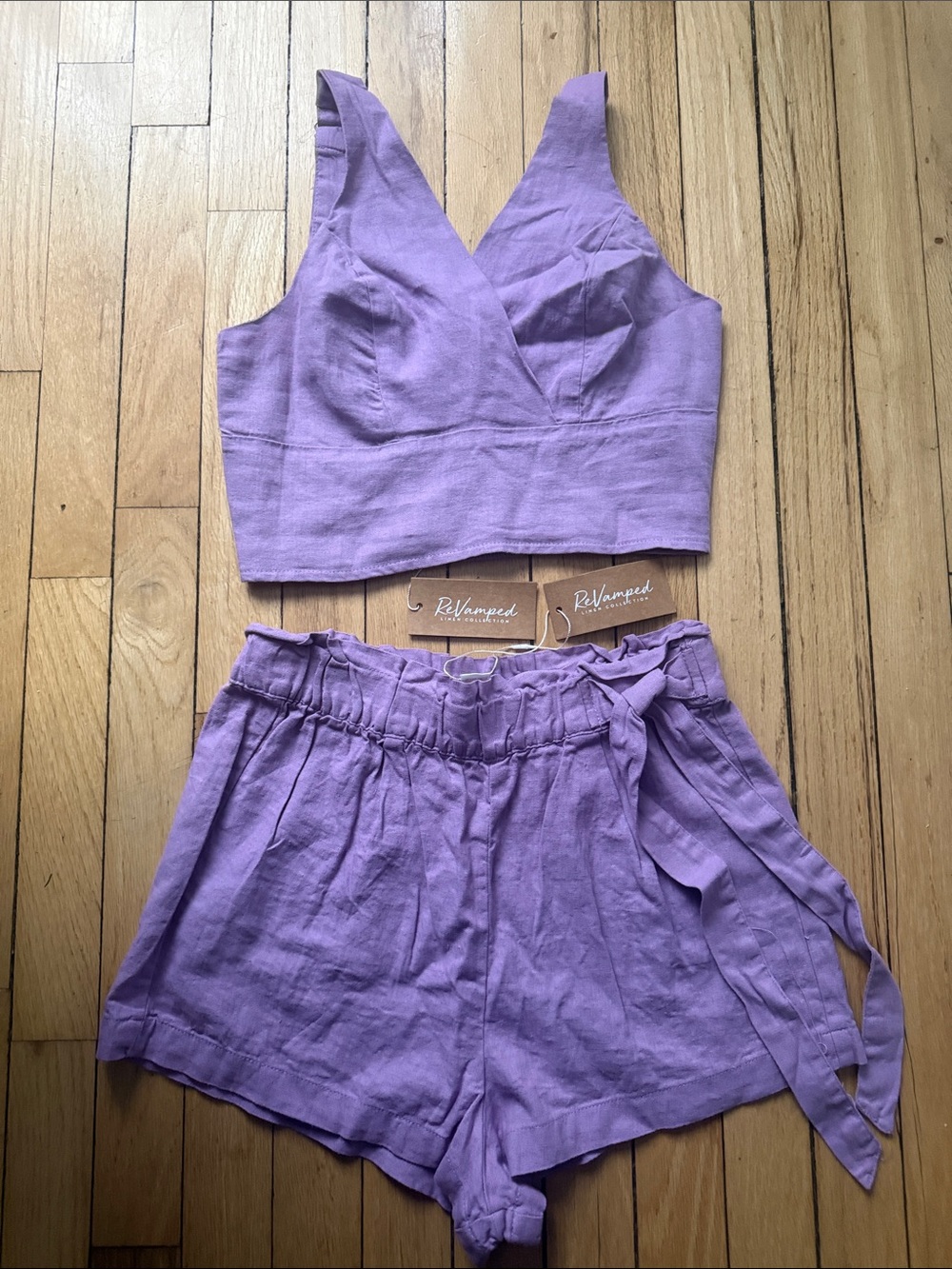 Lilac Two-Piece Crop Top & High-Waist Shorts Set - Picture 4 of 5
